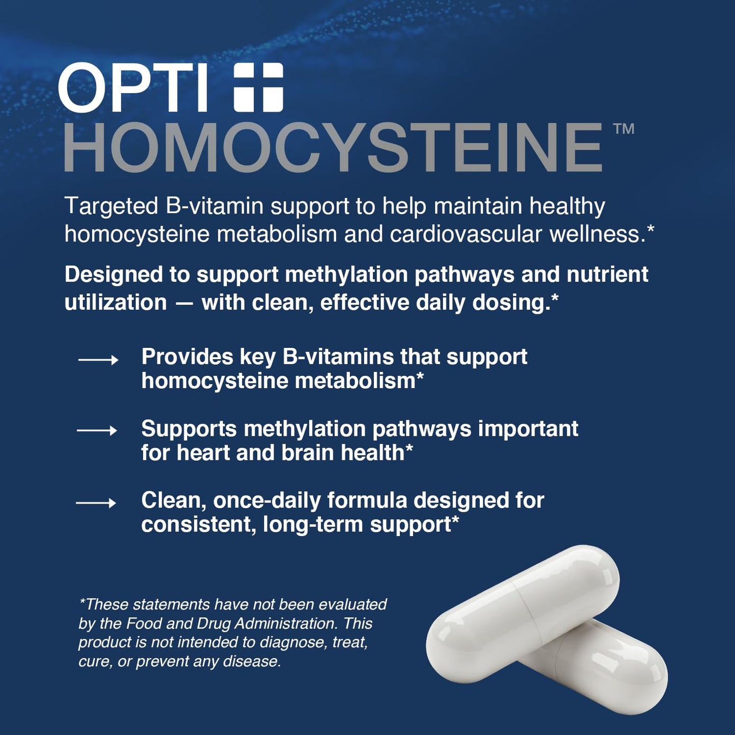 Opti + Homocysteine Capsules | Daily Brain and Heart Health Supplements* | Brain Supplement with Methylcobalamin & Methylfolate | 60 capsules/30 Servings - dailyvitalstore