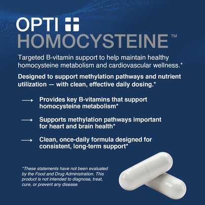 Opti + Homocysteine Capsules | Daily Brain and Heart Health Supplements* | Brain Supplement with Methylcobalamin & Methylfolate | 60 capsules/30 Servings - dailyvitalstore