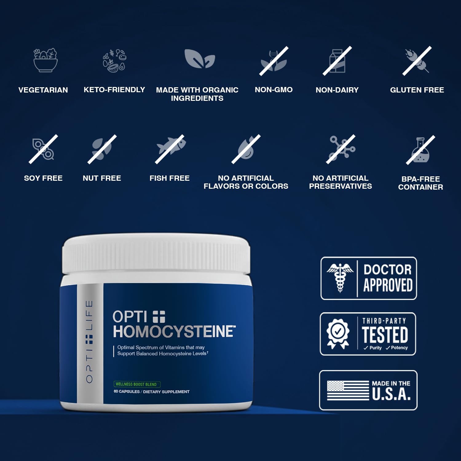 Opti + Homocysteine Capsules | Daily Brain and Heart Health Supplements* | Brain Supplement with Methylcobalamin & Methylfolate | 60 capsules/30 Servings - dailyvitalstore