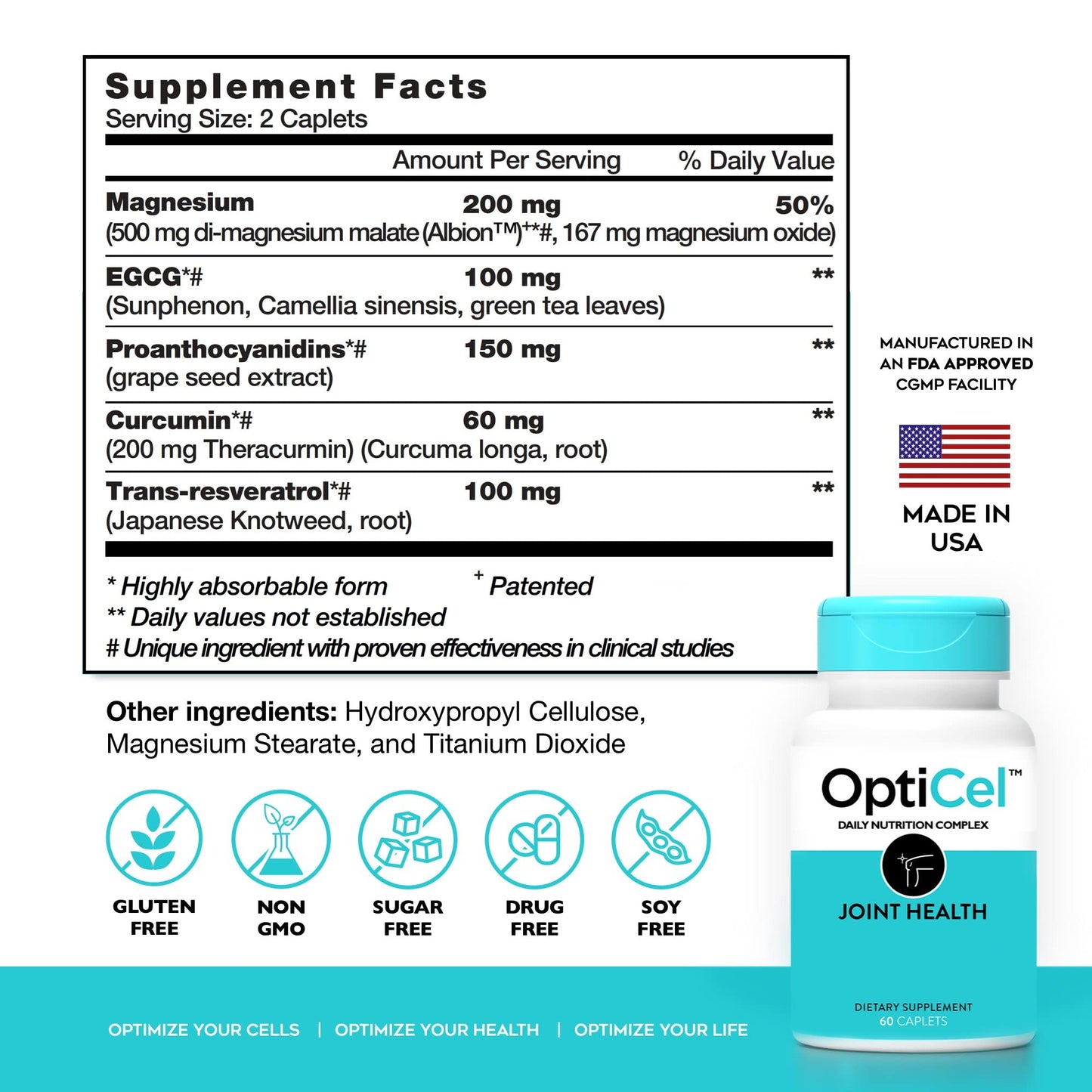 OptiCel Joint Health - Joint Support Supplement, Promotes Easy Movement, Joint Pain Supplement, Supports Muscle Health & Mobility, All Natural, Plant-Based & Non-GMO, 60 Capsules - dailyvitalstore