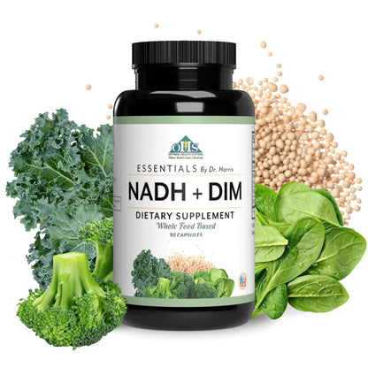 Optimal Health Systems NADH + DIM | Dr. Harris Essentials | Energy + Neurotransmitter Support | Plant-Based | Mental Clarity, Concentration, & Memory Supplement | 30 Capsules - dailyvitalstore