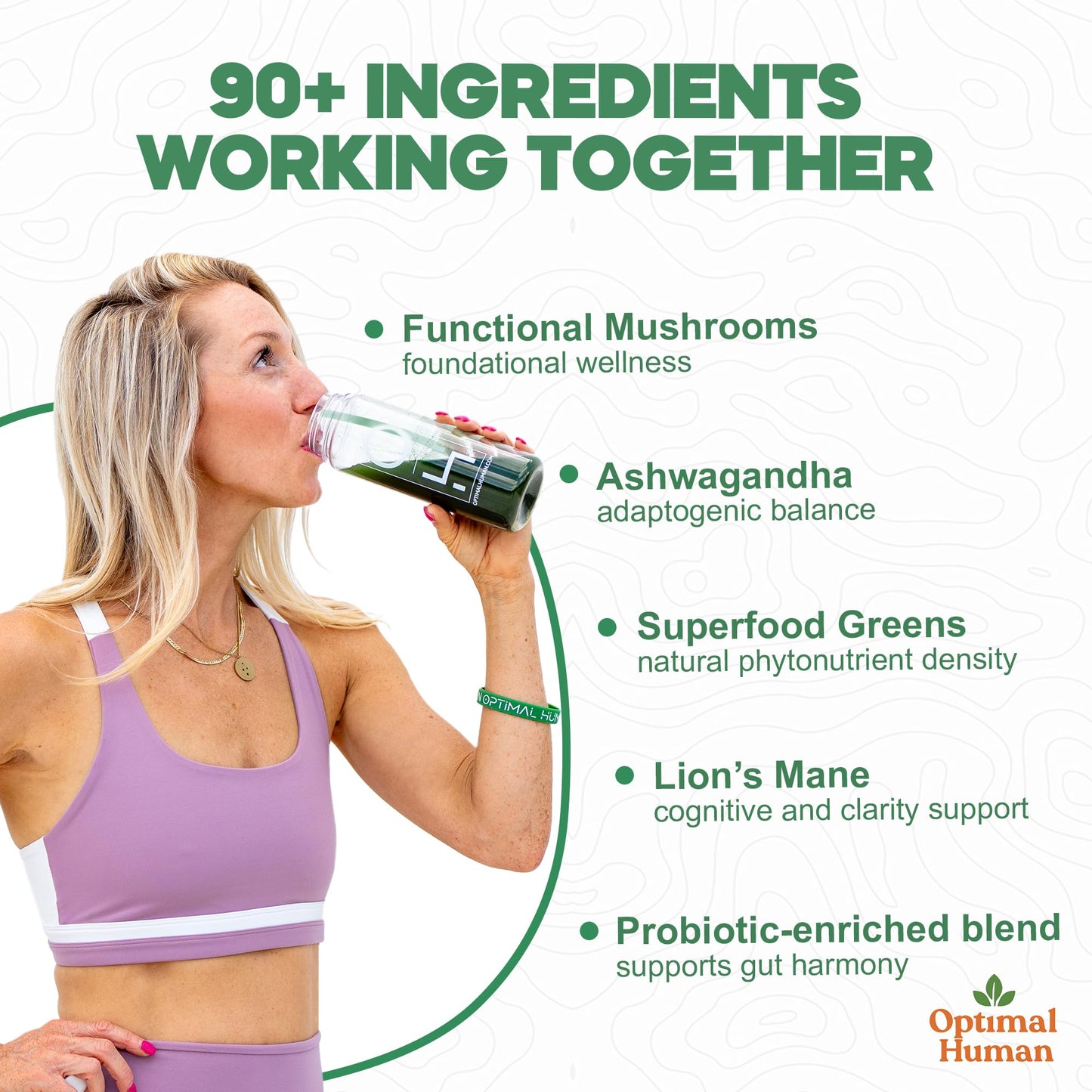Optimal Human Superfood Greens Powder – 90+ Ingredient Blend with Lion’s Mane Supplement, Ashwagandha & Turmeric – Non-GMO, Soy-Free, Mushroom Supplements for Women – 20 Sachets - dailyvitalstore