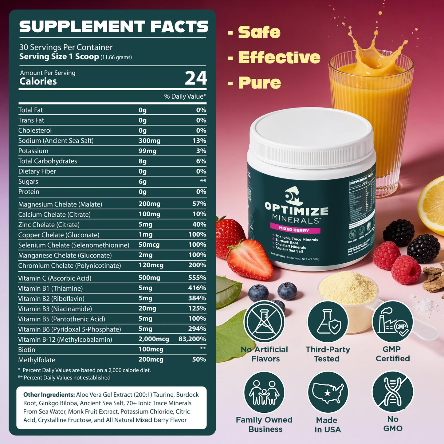 Optimize Minerals Multi Mineral - New Look Same Daily Formula – Magnesium, Electrolytes & Trace Mineral Supplement Powder - Gluten Free Vitamins Drink - dailyvitalstore