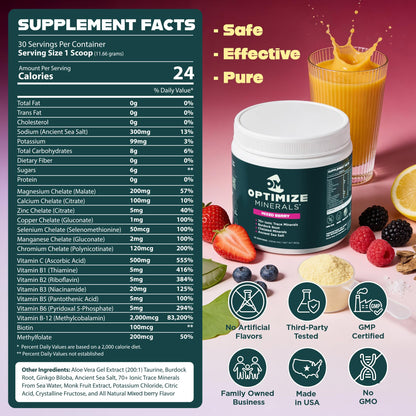 Optimize Minerals Multi Mineral - New Look Same Daily Formula – Magnesium, Electrolytes & Trace Mineral Supplement Powder - Gluten Free Vitamins Drink - dailyvitalstore
