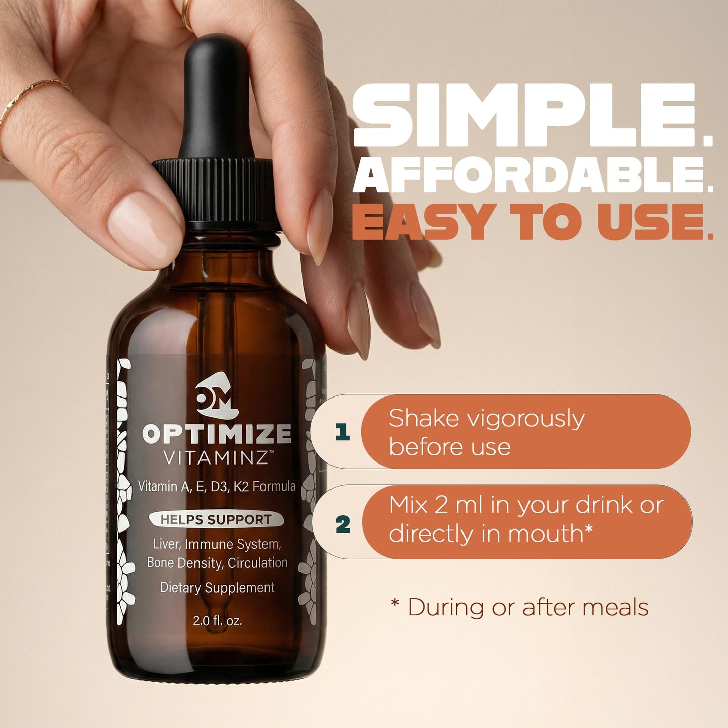Optimize Vitaminz Liquid Vitamin D3 K2 Drops with Dandelion Root & Bilberry | Immune, Liver & Bone Support, MK-7 Formula, Fast Absorption Liquid Multivitamin, 30 Day Supply, 2 Fl Oz - dailyvitalstore