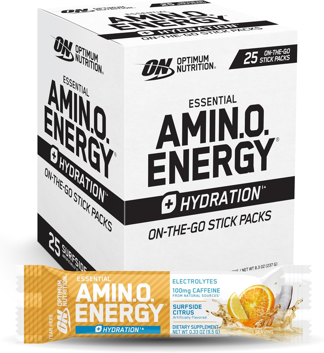 Optimum Nutrition Amino Energy Plus Hydration Packets, On-The-Go Caffiene Stick Packs - dailyvitalstore