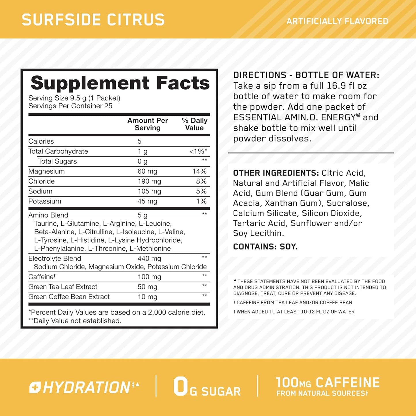 Optimum Nutrition Amino Energy Plus Hydration Packets, On-The-Go Caffiene Stick Packs - dailyvitalstore