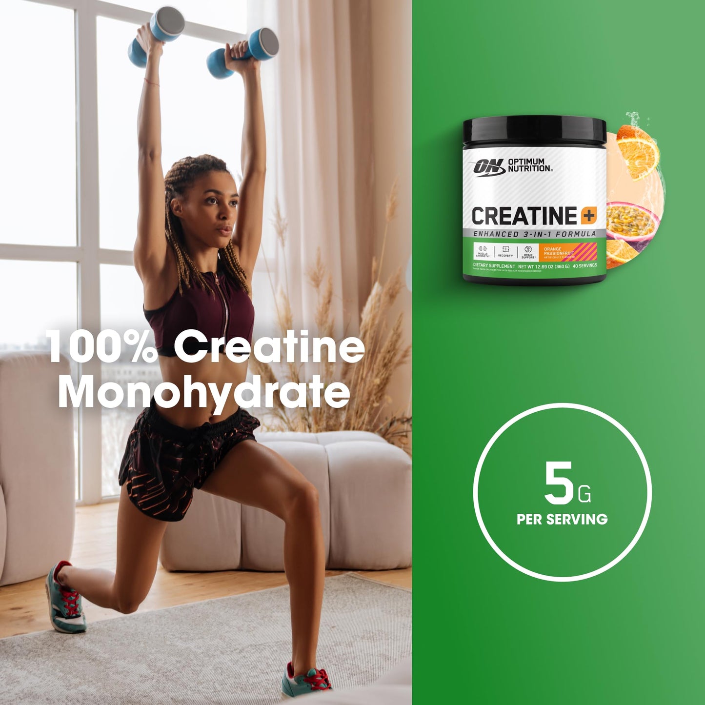 Optimum Nutrition Creatine Monohydrate Plus Powder, Orange Passionfruit Flavored Creatine Performance Blend With Electrolytes for Hydration, Added Vitamins, 40 Servings, 360 Grams (Packaging May Vary) - dailyvitalstore