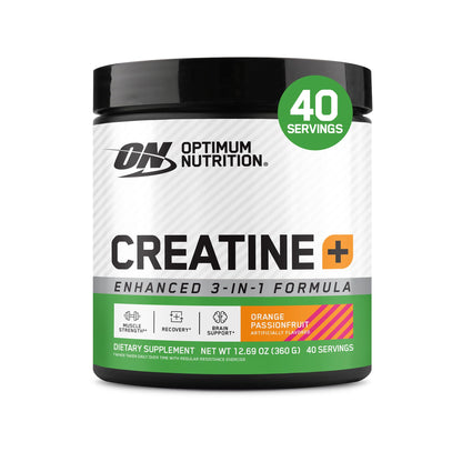 Optimum Nutrition Creatine Monohydrate Plus Powder, Orange Passionfruit Flavored Creatine Performance Blend With Electrolytes for Hydration, Added Vitamins, 40 Servings, 360 Grams (Packaging May Vary) - dailyvitalstore
