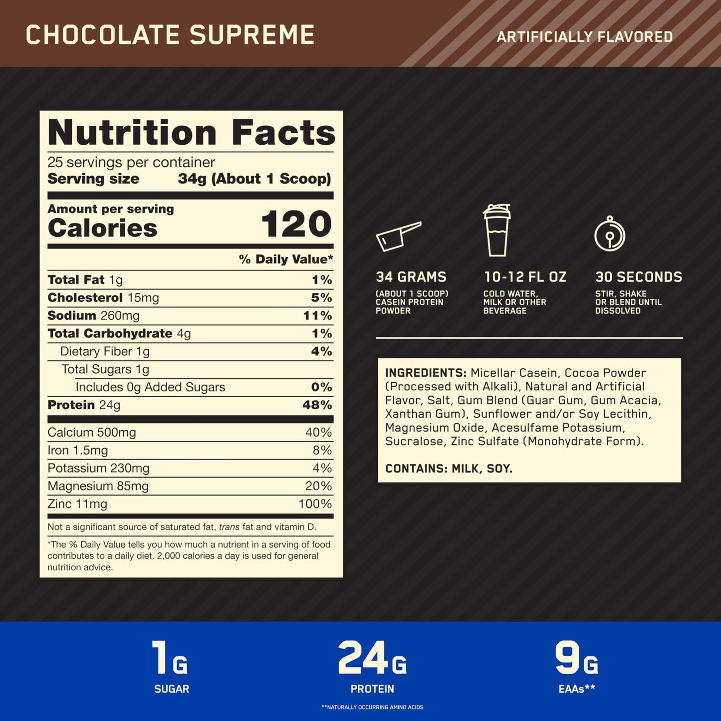 Optimum Nutrition Gold Standard 100% Micellar Casein Protein Powder, Slow Digesting, Helps Keep You Full, Overnight Muscle Recovery, Chocolate Supreme, 2 Pound (Packaging May Vary) - dailyvitalstore