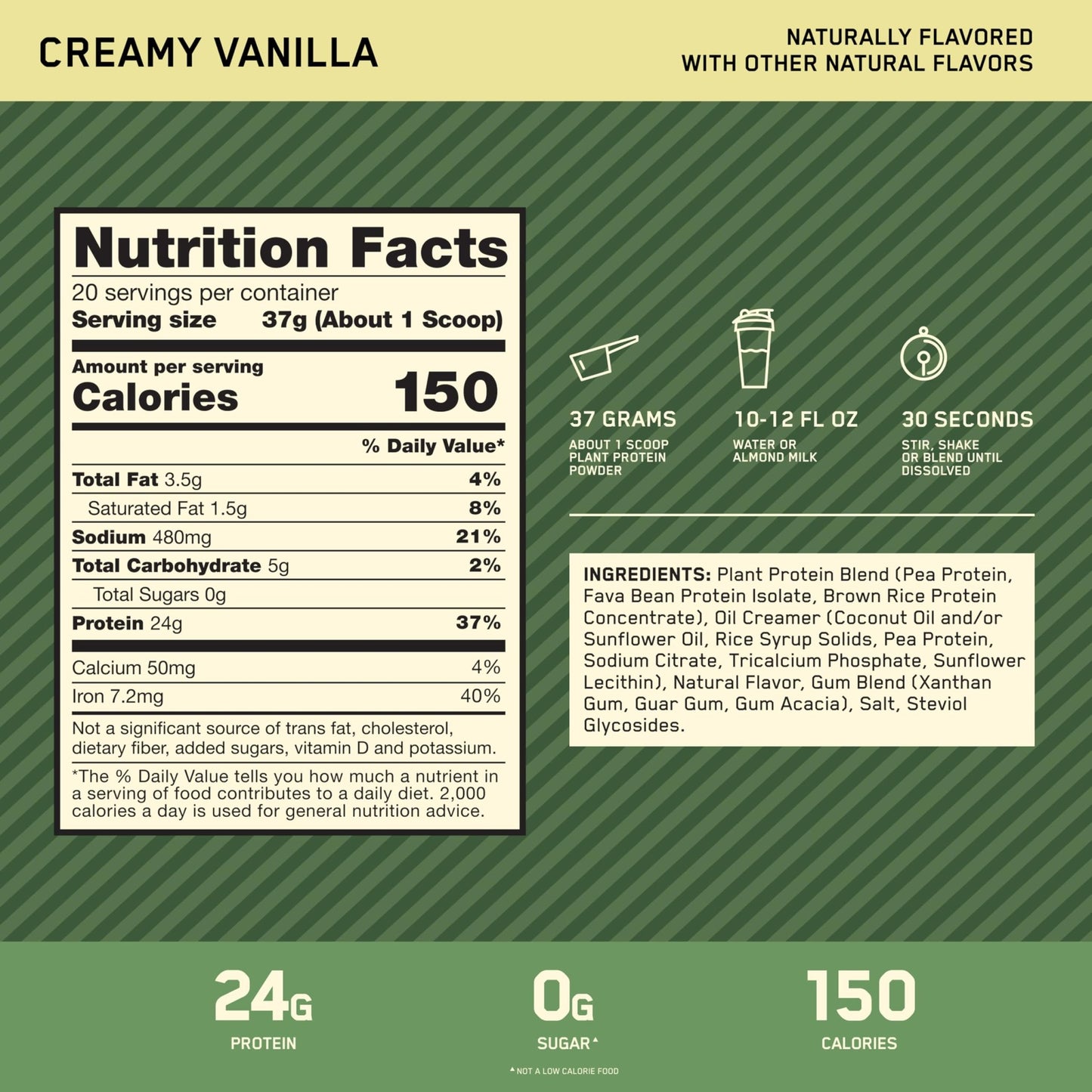 Optimum Nutrition Gold Standard 100% Plant Based Protein Powder, Gluten Free, Vegan Protein for Muscle Support and Recovery with Amino Acids - Creamy Vanilla, 20 Servings (Packaging May Vary) - dailyvitalstore