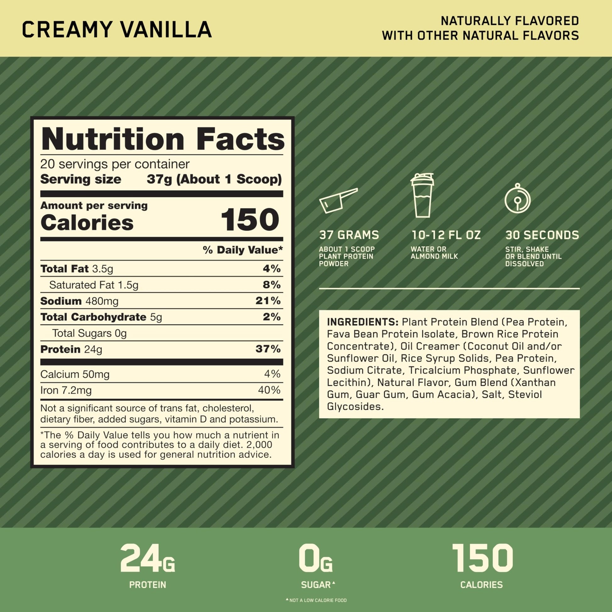 Optimum Nutrition Gold Standard 100% Plant Based Protein Powder, Gluten Free, Vegan Protein for Muscle Support and Recovery with Amino Acids - Creamy Vanilla, 20 Servings (Packaging May Vary) - dailyvitalstore