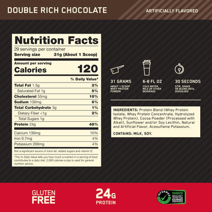 Optimum Nutrition Gold Standard 100% Whey Protein Powder, Double Rich Chocolate 1.98 Pound (Packaging May Vary) - dailyvitalstore