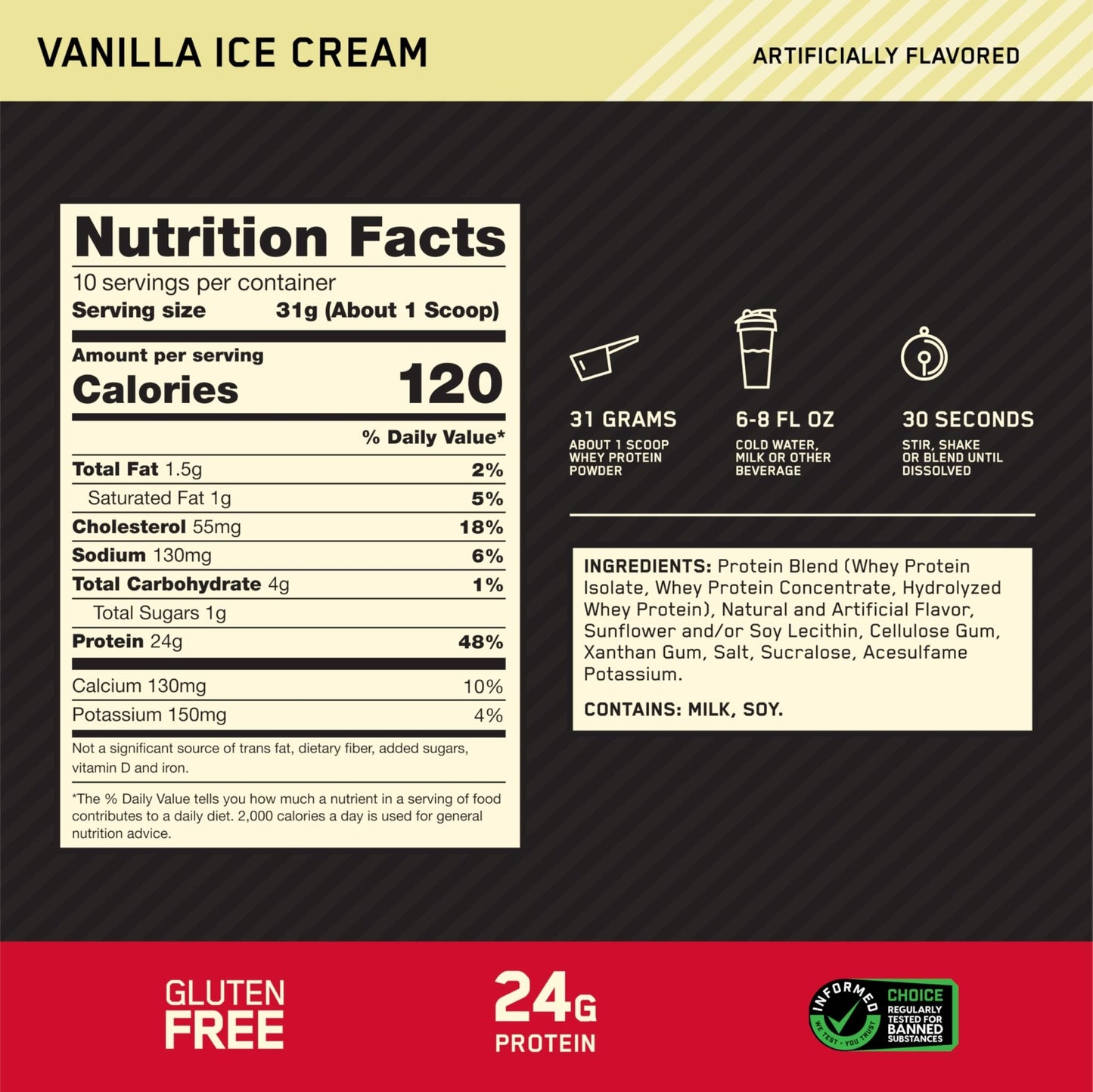 Optimum Nutrition Gold Standard 100% Whey Protein Powder, Vanilla Ice Cream, 0.68 Pound (Pack of 1) - dailyvitalstore