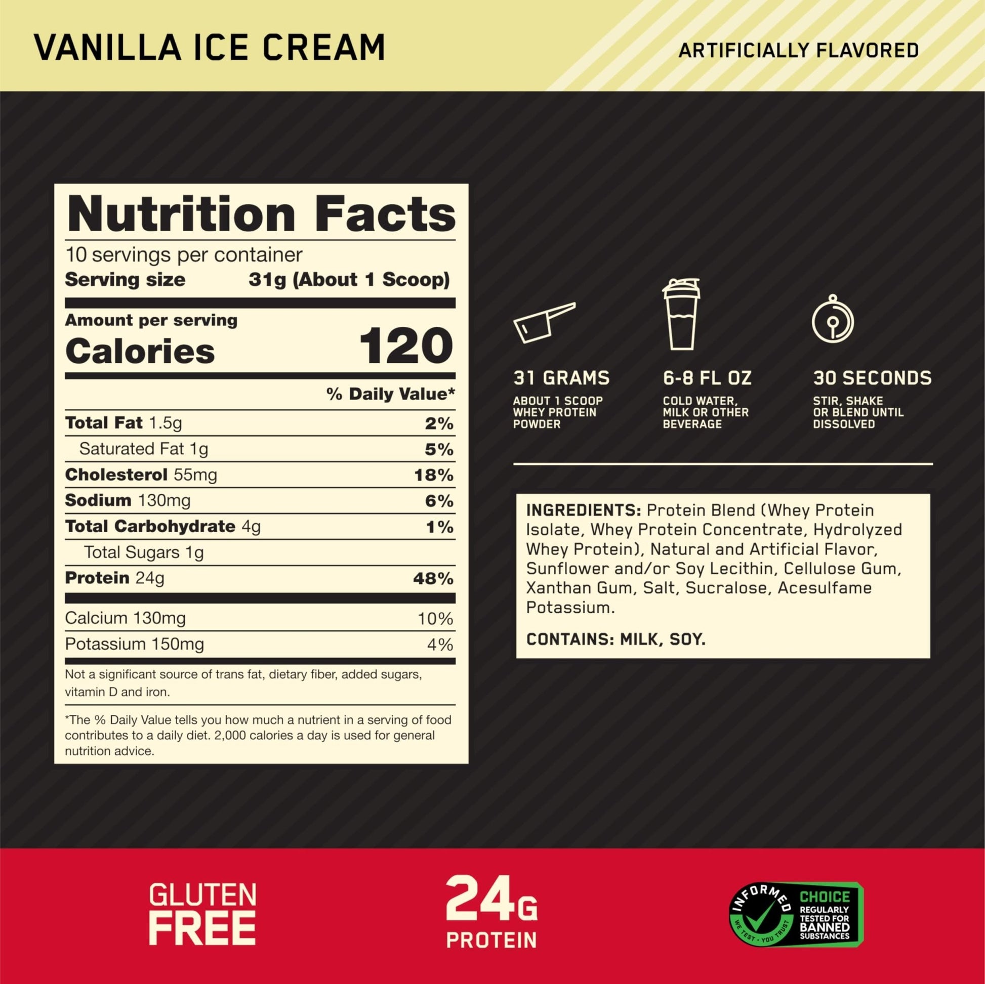 Optimum Nutrition Gold Standard 100% Whey Protein Powder, Vanilla Ice Cream, 0.68 Pound (Pack of 1) - dailyvitalstore