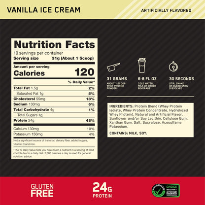 Optimum Nutrition Gold Standard 100% Whey Protein Powder, Vanilla Ice Cream, 0.68 Pound (Pack of 1) - dailyvitalstore