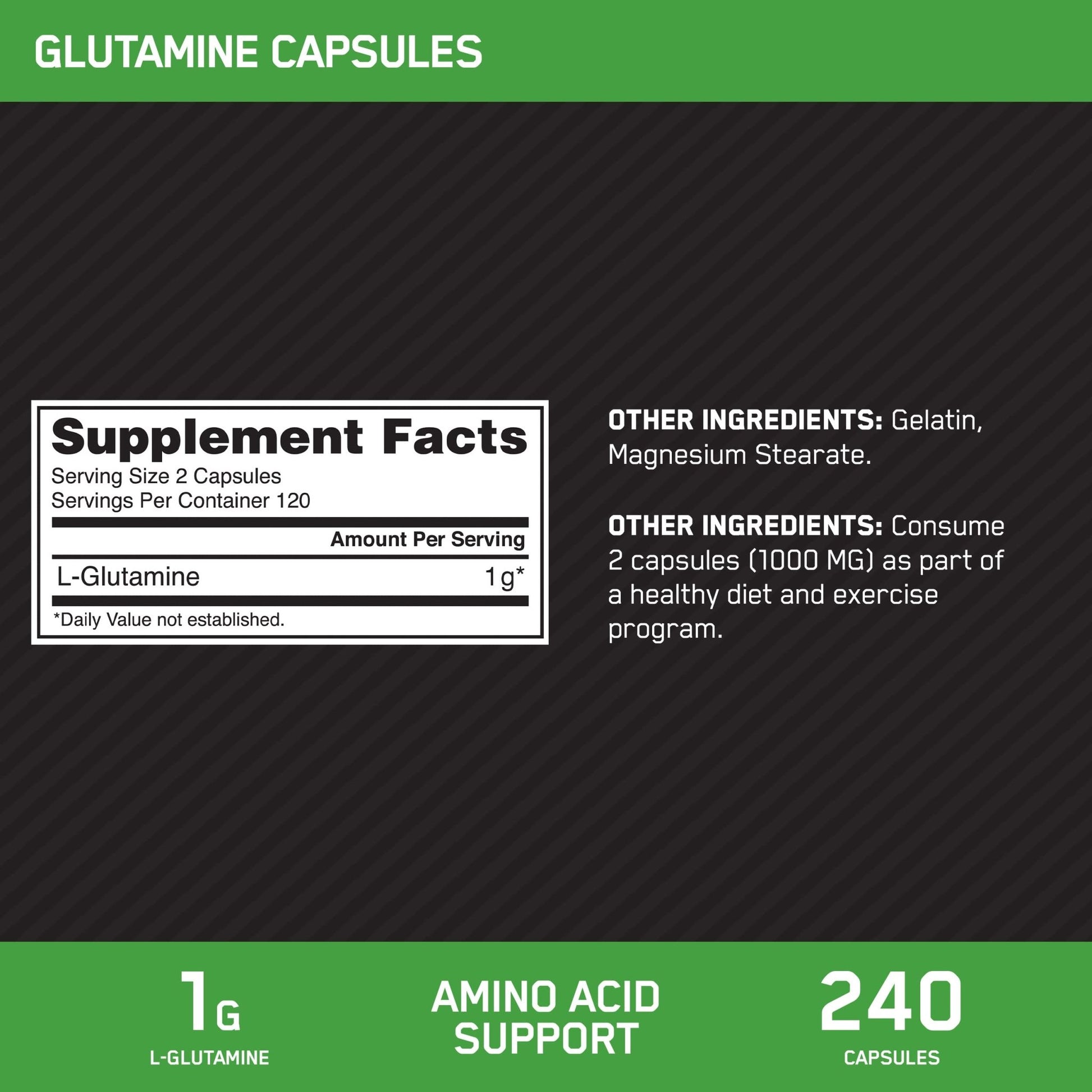 Optimum Nutrition L-Glutamine Muscle Recovery Capsules, 1000mg, 240 Count (Package May Vary) - dailyvitalstore