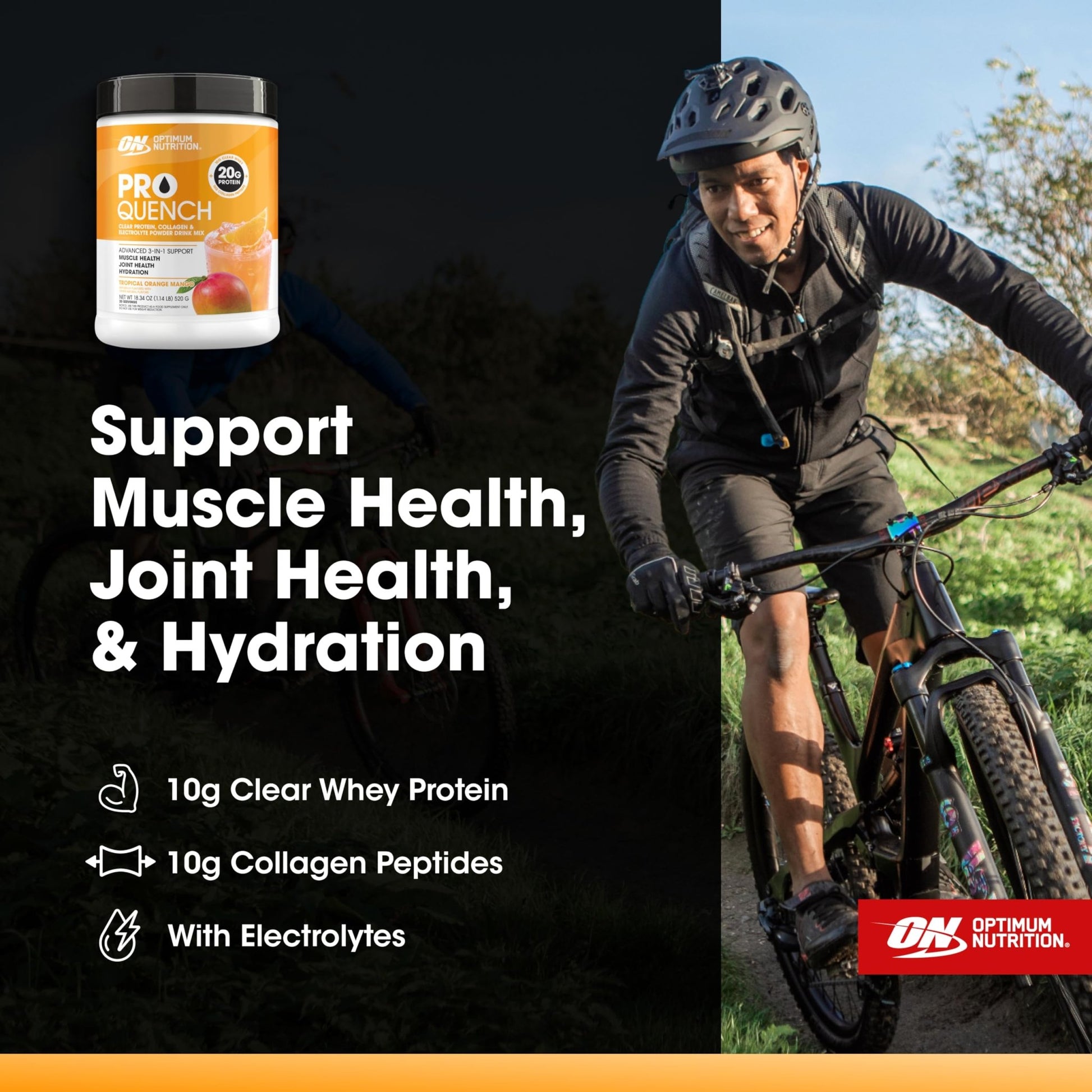 Optimum Nutrition Pro Quench, 10g Clear Protein, 10g Collagen peptides & Electrolyte Powder Drink Mix, Tropical Orange Mango, 20 Servings, - dailyvitalstore