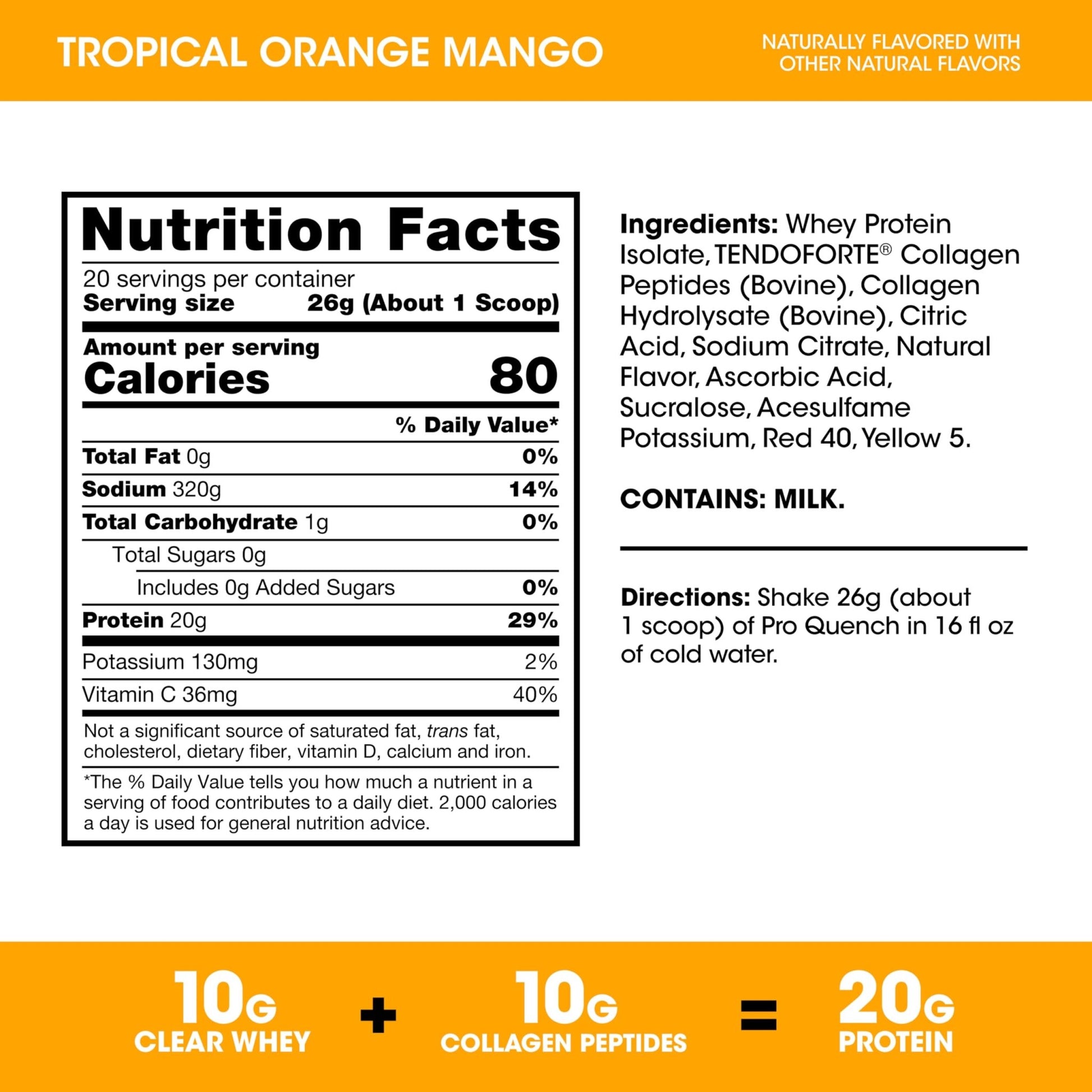 Optimum Nutrition Pro Quench, 10g Clear Protein, 10g Collagen peptides & Electrolyte Powder Drink Mix, Tropical Orange Mango, 20 Servings, - dailyvitalstore