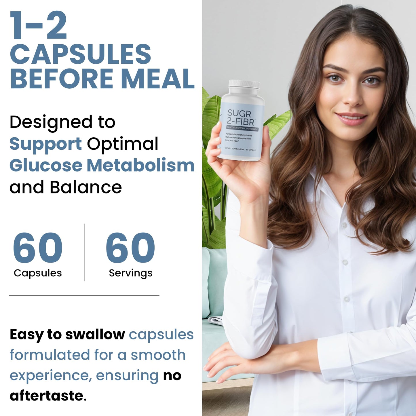 OPTIVIDA Sugr-2-Fibr - Natural Blood Sugar Support Supplement with Enzyme Technology - Glucose Support Supplement - Sugar to Fiber for Gut & Energy Levels - dailyvitalstore