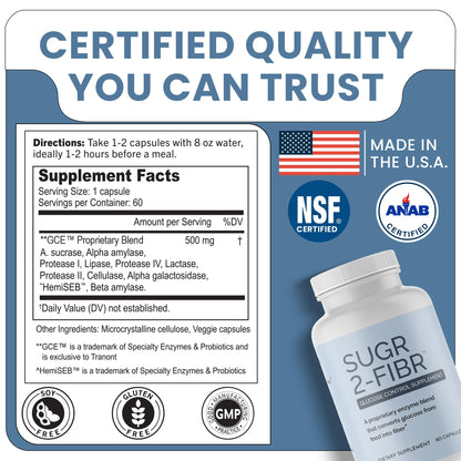 OPTIVIDA Sugr-2-Fibr - Natural Blood Sugar Support Supplement with Enzyme Technology - Glucose Support Supplement - Sugar to Fiber for Gut & Energy Levels - dailyvitalstore