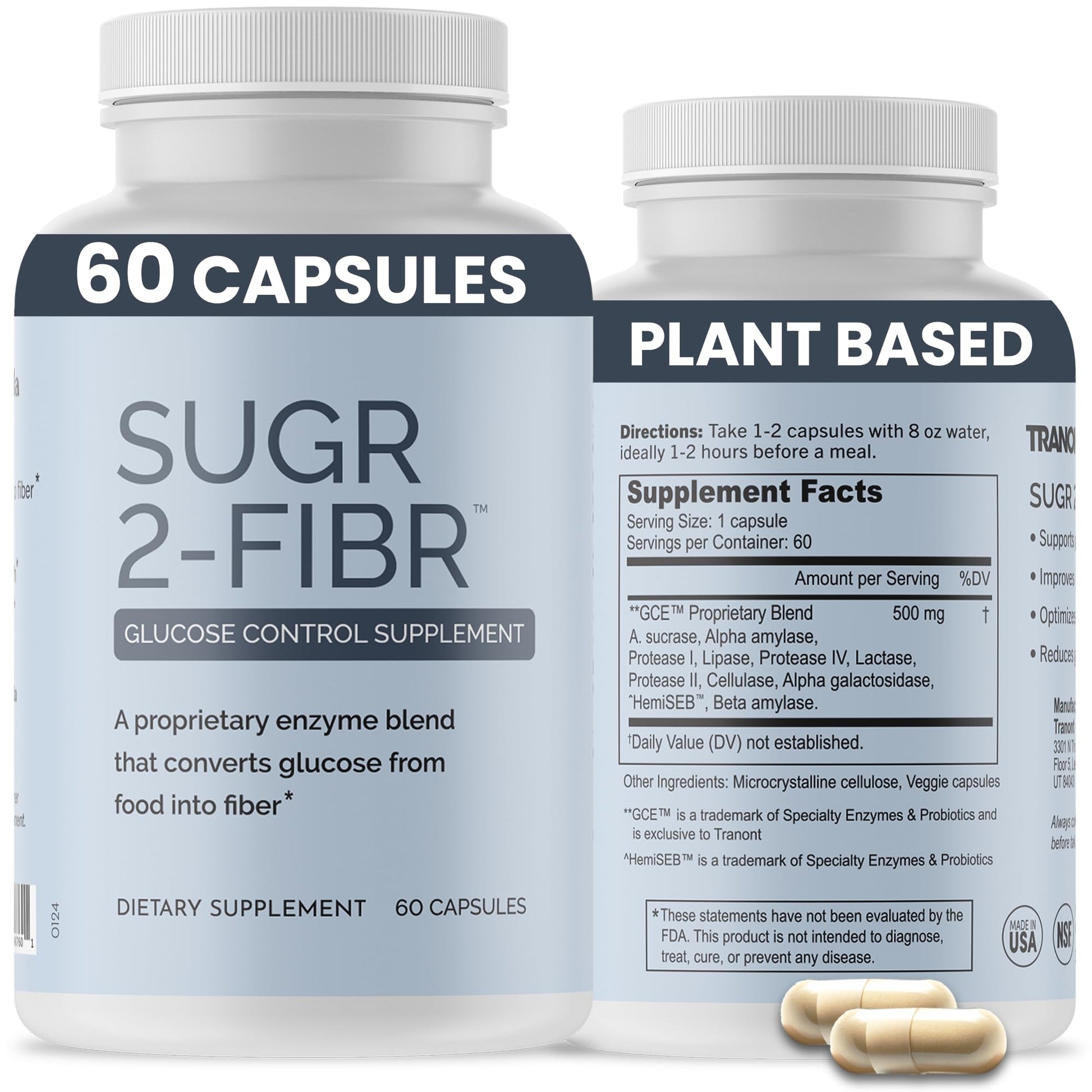 OPTIVIDA Sugr-2-Fibr - Natural Blood Sugar Support Supplement with Enzyme Technology - Glucose Support Supplement - Sugar to Fiber for Gut & Energy Levels - dailyvitalstore