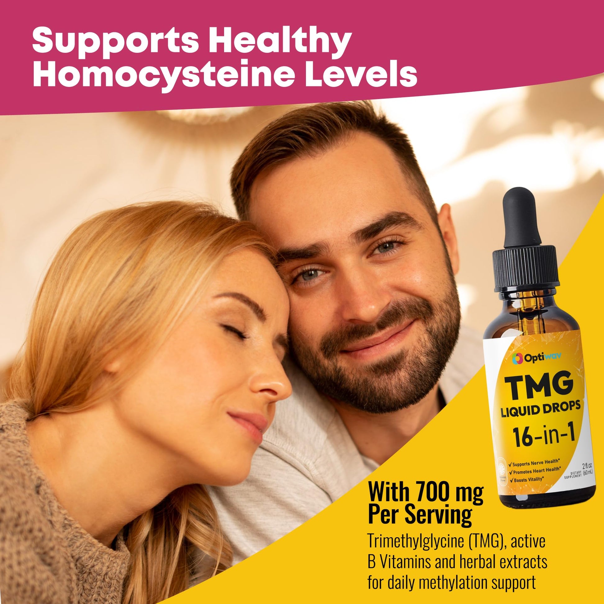 Optiwav TMG Trimethylglycine Liquid Drops - Betaine High Absorption Methylated Vitamins Supplement for Homocysteine Methylation & Heart Health Support - Orange Flavor Gluten Free Vegan - 2 fl oz - dailyvitalstore