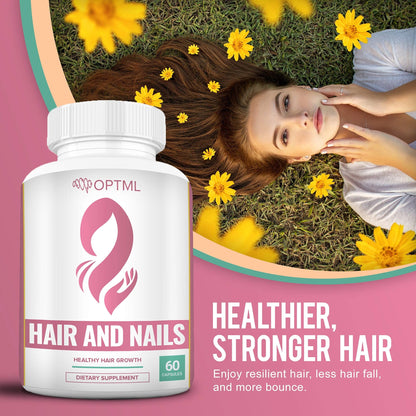 OPTML Hair and Nail Vitamins for Hair Growth and Thickness, Biotin-Infused Hair Pills, Hair Vitamins for Faster Hair Growth and Healthy Nails, for Women and Men, 60 Capsules - dailyvitalstore