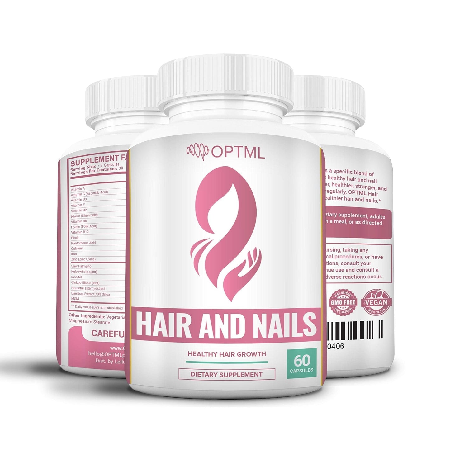OPTML Hair and Nail Vitamins for Hair Growth and Thickness, Biotin-Infused Hair Pills, Hair Vitamins for Faster Hair Growth and Healthy Nails, for Women and Men, 60 Capsules - dailyvitalstore