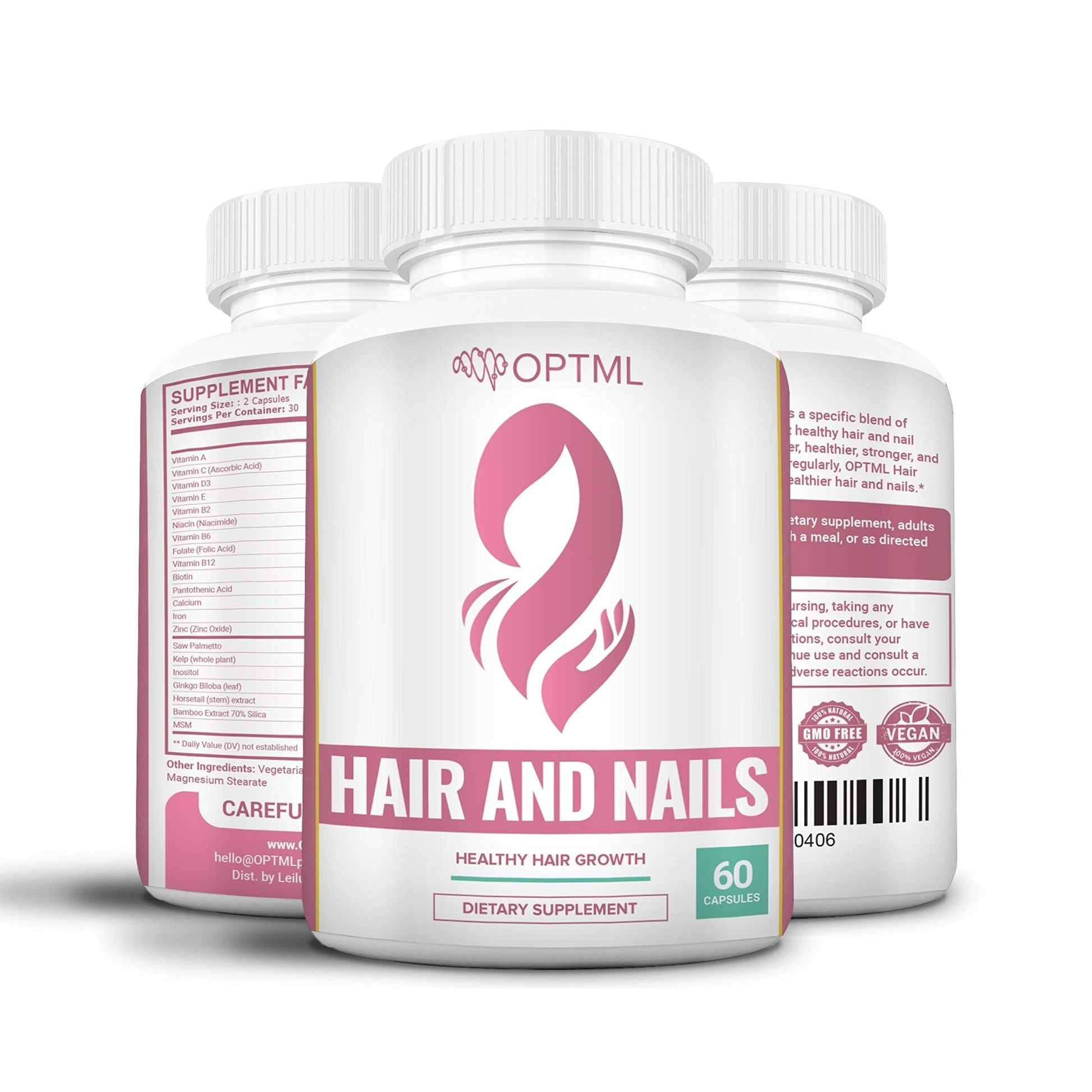 OPTML Hair and Nail Vitamins for Hair Growth and Thickness, Biotin-Infused Hair Pills, Hair Vitamins for Faster Hair Growth and Healthy Nails, for Women and Men, 60 Capsules - dailyvitalstore