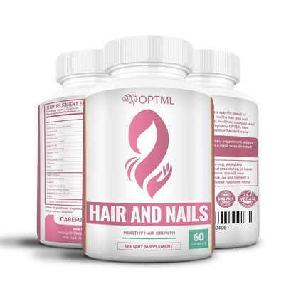 OPTML Hair and Nail Vitamins for Hair Growth and Thickness, Biotin-Infused Hair Pills, Hair Vitamins for Faster Hair Growth and Healthy Nails, for Women and Men, 60 Capsules - dailyvitalstore