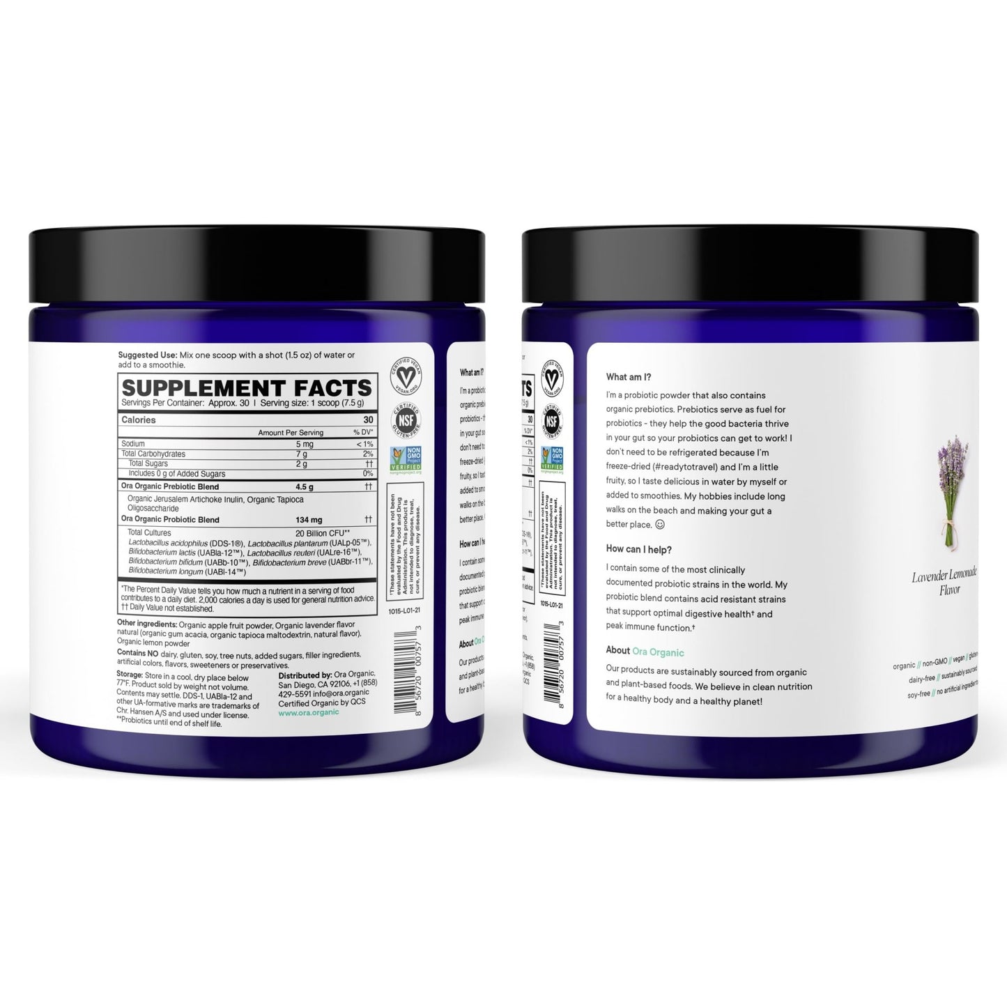 Ora Organic Prebiotic and Probiotic Powder Supplement - 20 Billion Probiotics, 7 Strains for Best Prebiotic Powder, Non-GMO, Probiotics for Women, Men & Kids - Lavender Lemonade Flavor, 30 Servings - dailyvitalstore