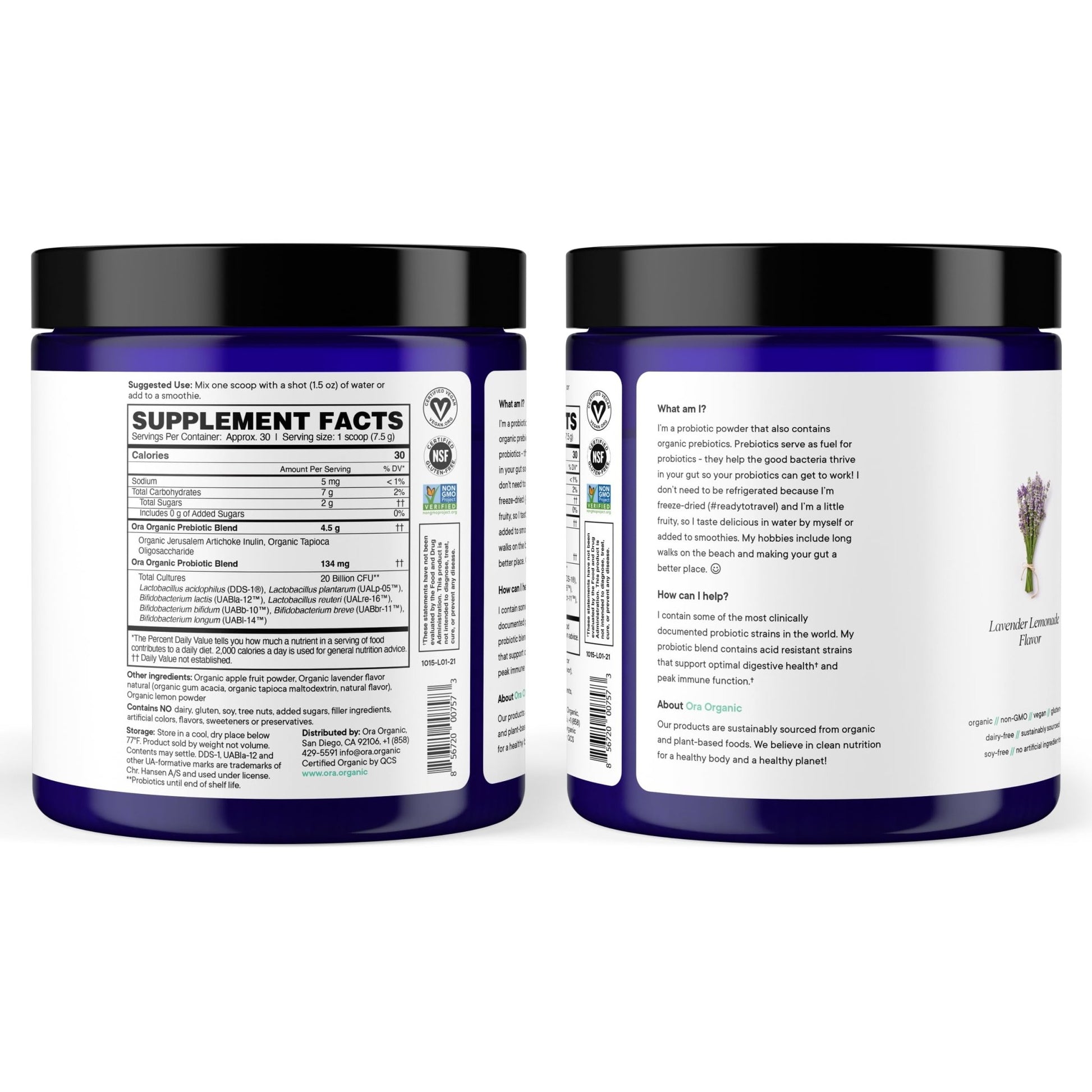 Ora Organic Prebiotic and Probiotic Powder Supplement - 20 Billion Probiotics, 7 Strains for Best Prebiotic Powder, Non-GMO, Probiotics for Women, Men & Kids - Lavender Lemonade Flavor, 30 Servings - dailyvitalstore