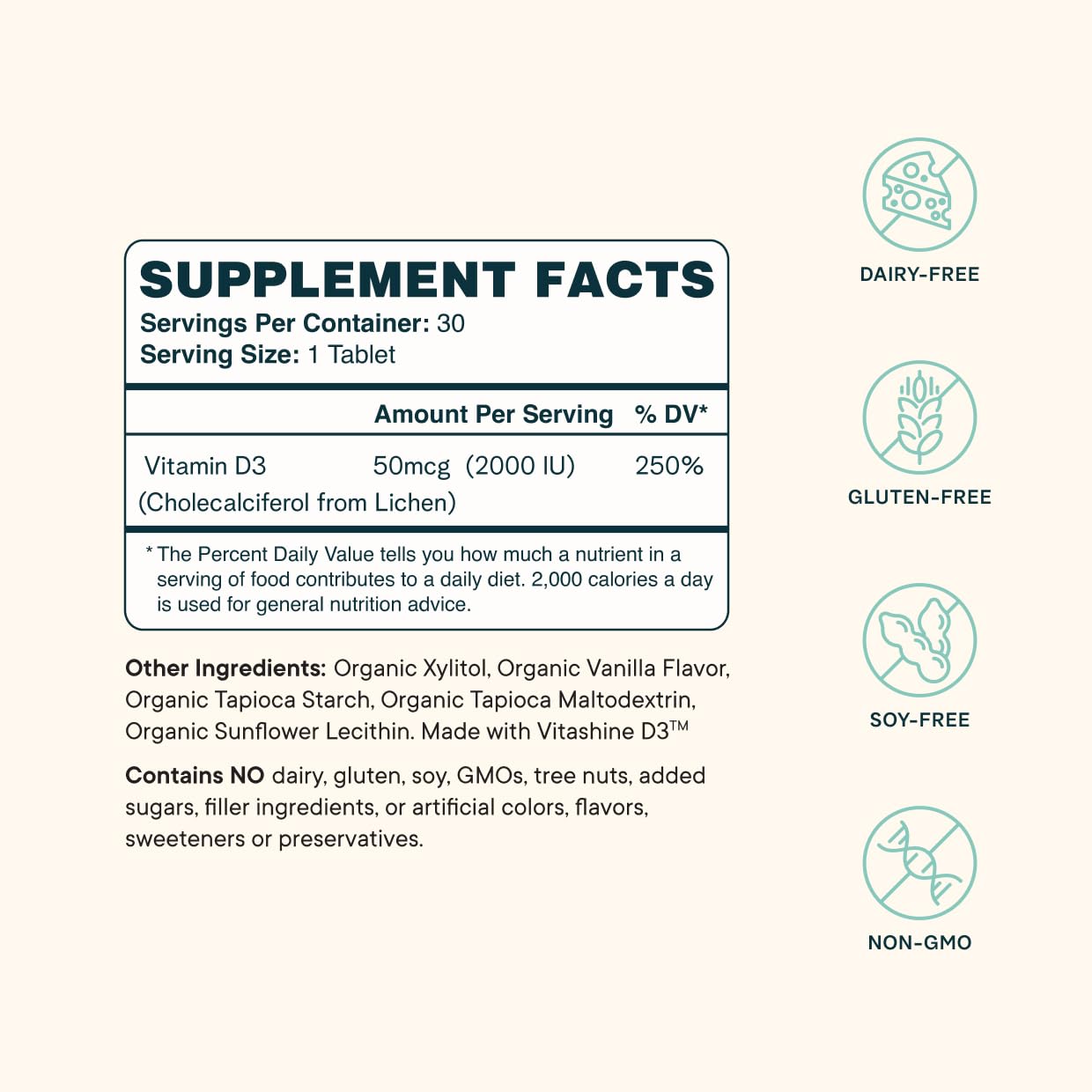 Ora Organic Vitamin D3 2000IU - Vegan Vitamin D Chewables from Lichen for Bone Health, Immune Support, & Mood | Maximum Absorption - 1 Month Supply, 30 Vegan Chewable Vanilla Tablets - dailyvitalstore