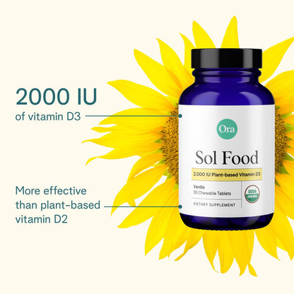 Ora Organic Vitamin D3 2000IU - Vegan Vitamin D Chewables from Lichen for Bone Health, Immune Support, & Mood | Maximum Absorption - 1 Month Supply, 30 Vegan Chewable Vanilla Tablets - dailyvitalstore