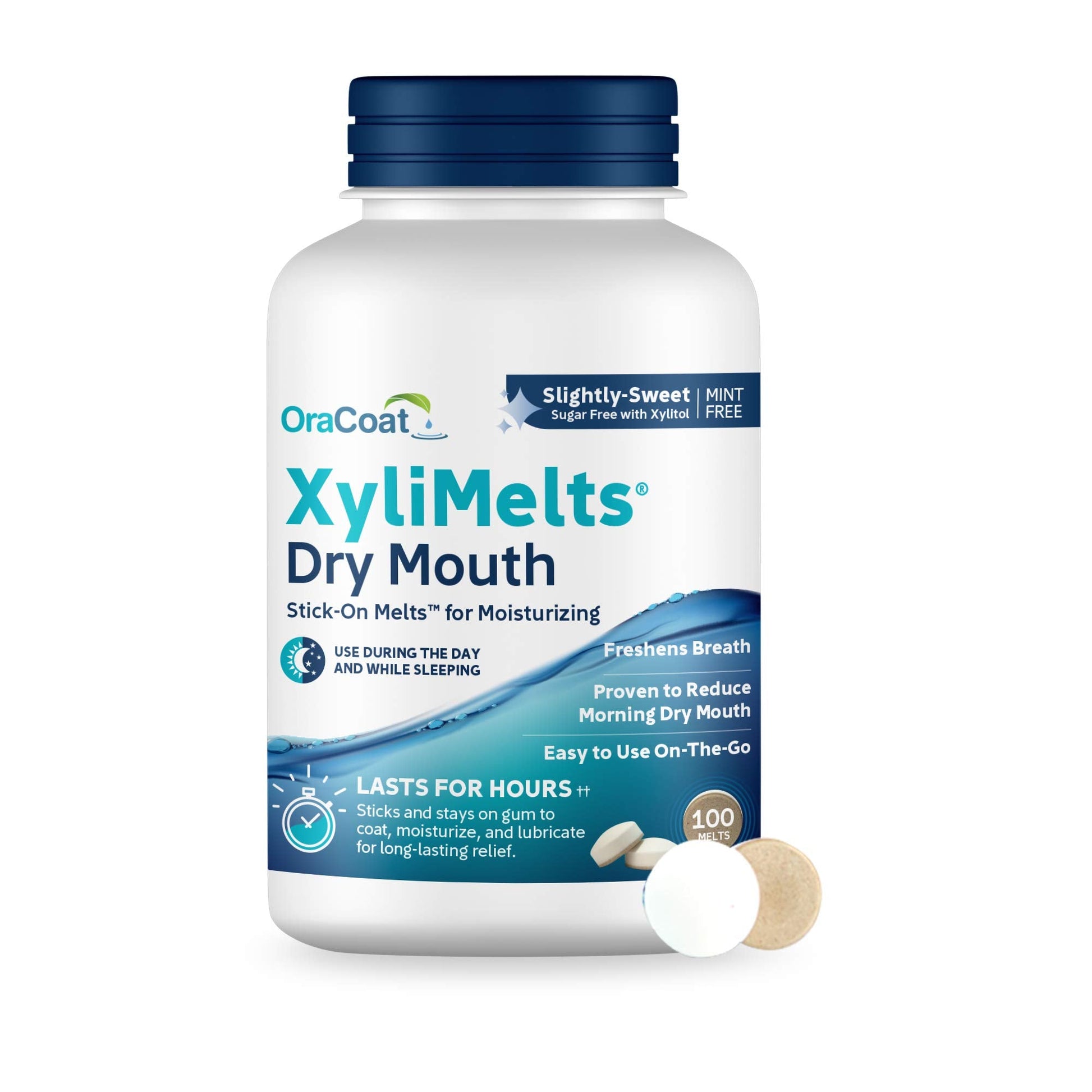 Oracoat XyliMelts for Dry Mouth Night Time or Day - Moisturizing Dry Mouth Adhering Discs, Sugar Free with Xylitol, 100 Count, - dailyvitalstore