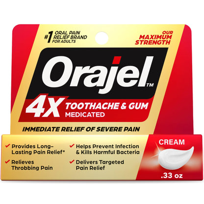 Orajel 4X for Toothache & Gum Pain: Severe Cream Tube 0.33oz- From Oral Pain Relief Brand - dailyvitalstore
