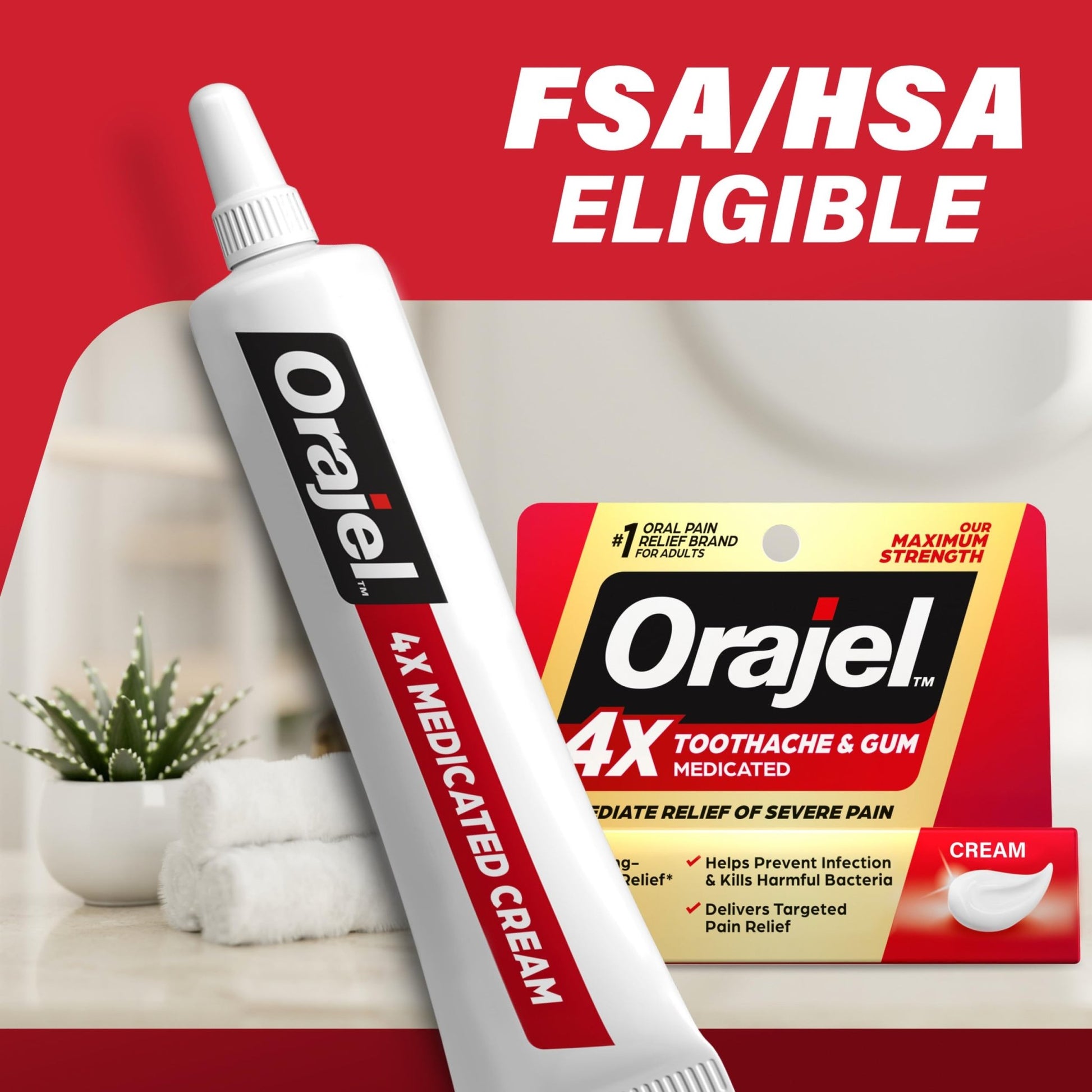 Orajel 4X for Toothache & Gum Pain: Severe Cream Tube 0.33oz- From Oral Pain Relief Brand - dailyvitalstore
