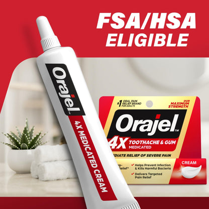 Orajel 4X for Toothache & Gum Pain: Severe Cream Tube 0.33oz- From Oral Pain Relief Brand - dailyvitalstore
