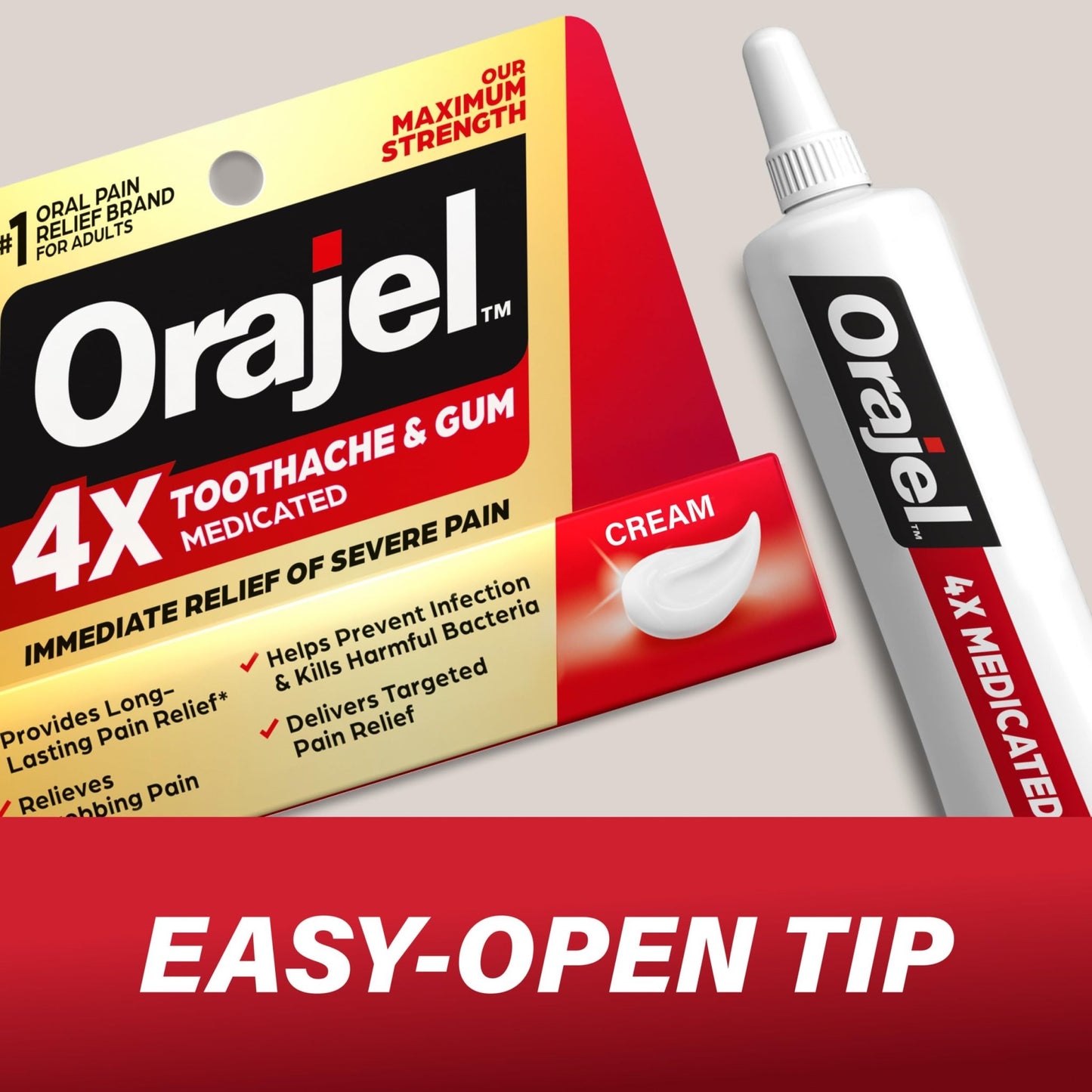Orajel 4X for Toothache & Gum Pain: Severe Cream Tube 0.33oz- From Oral Pain Relief Brand - dailyvitalstore