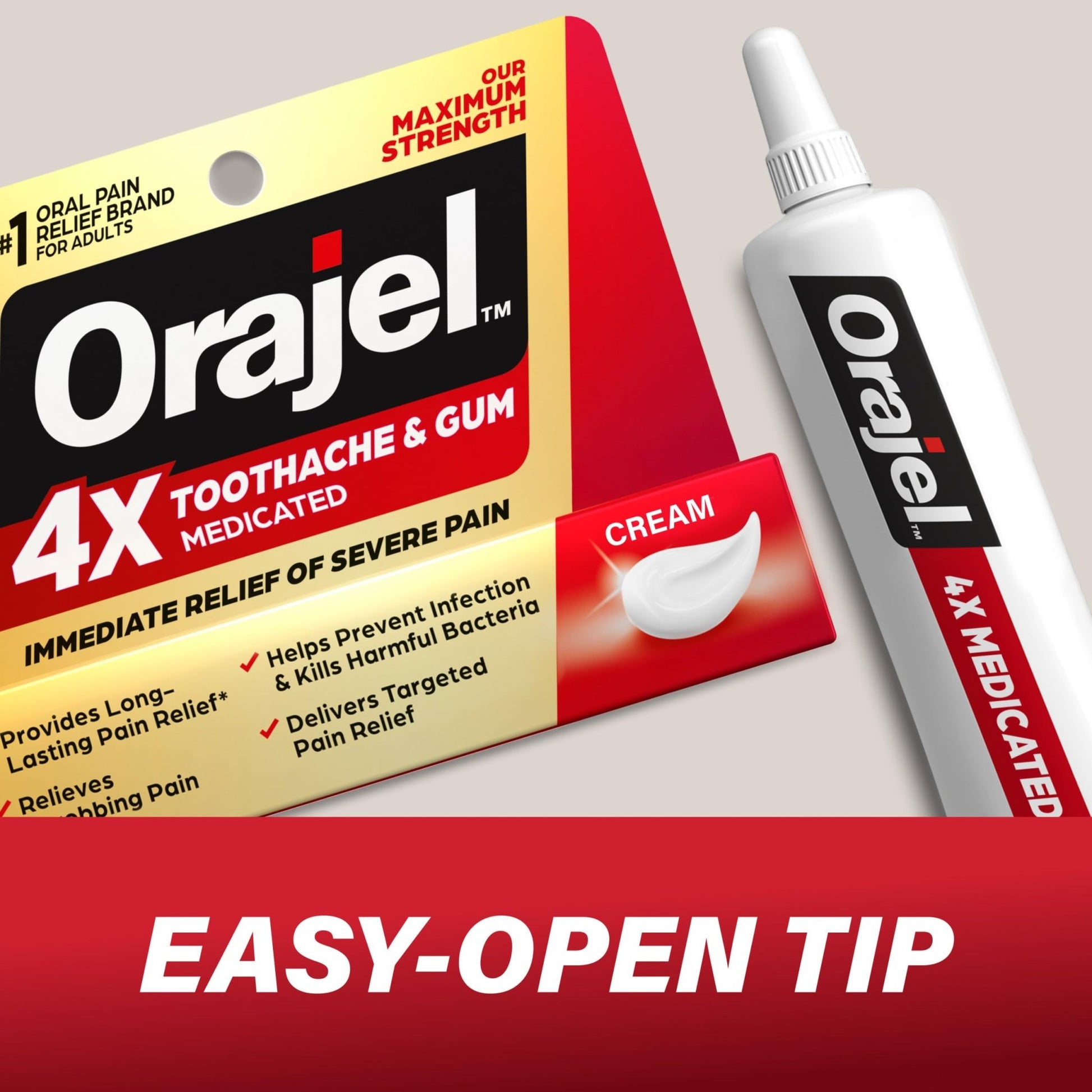 Orajel 4X for Toothache & Gum Pain: Severe Cream Tube 0.33oz- From Oral Pain Relief Brand - dailyvitalstore