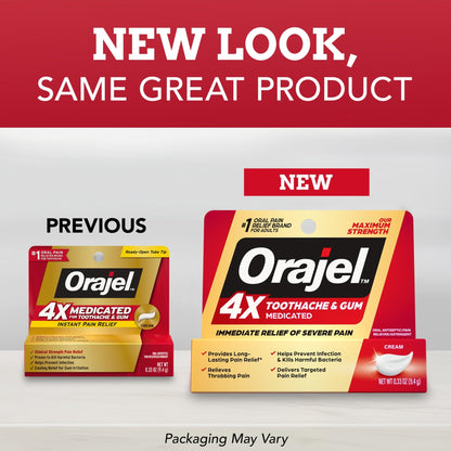 Orajel 4X for Toothache & Gum Pain: Severe Cream Tube 0.33oz- From Oral Pain Relief Brand - dailyvitalstore