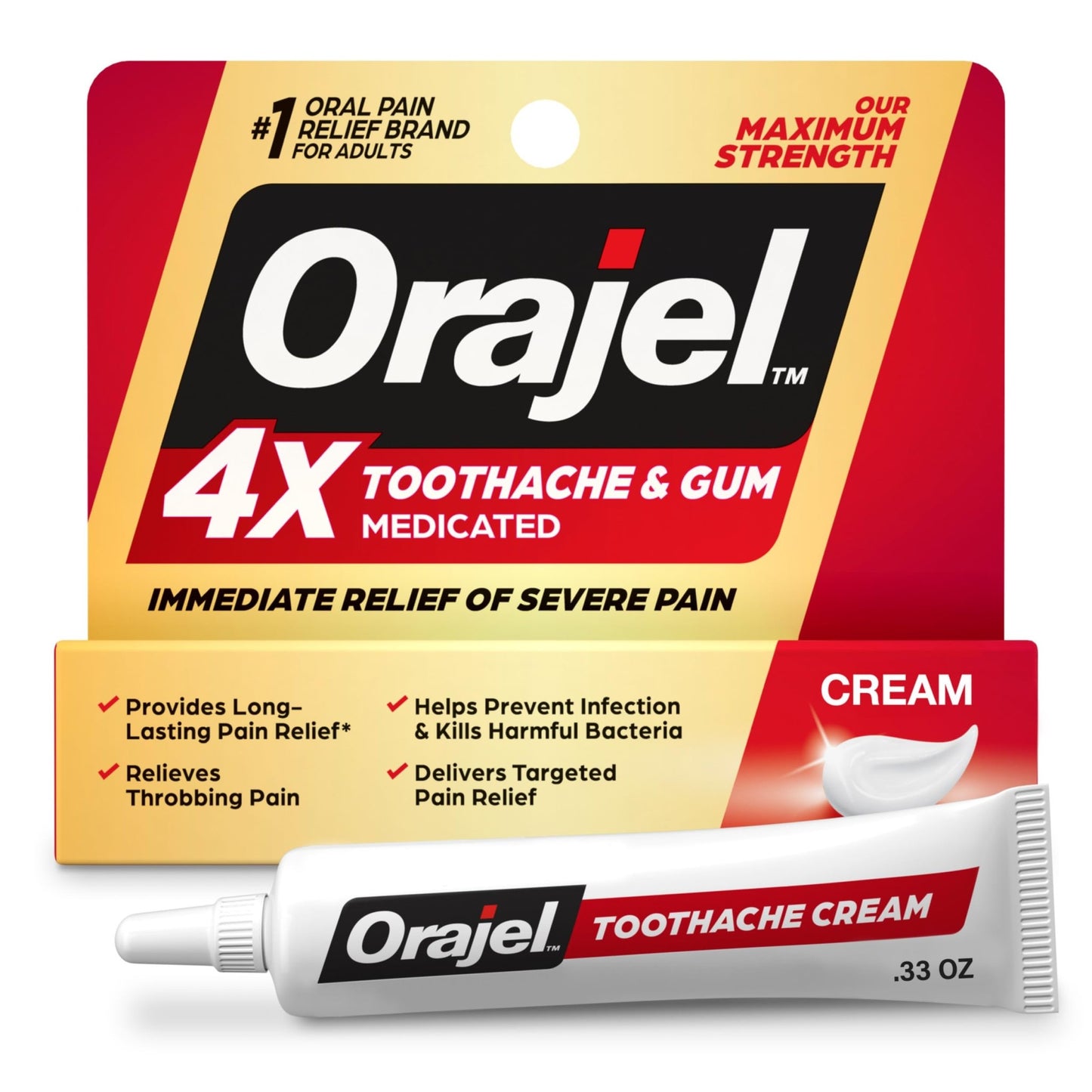 Orajel 4X for Toothache & Gum Pain: Severe Cream Tube 0.33oz- From Oral Pain Relief Brand - dailyvitalstore