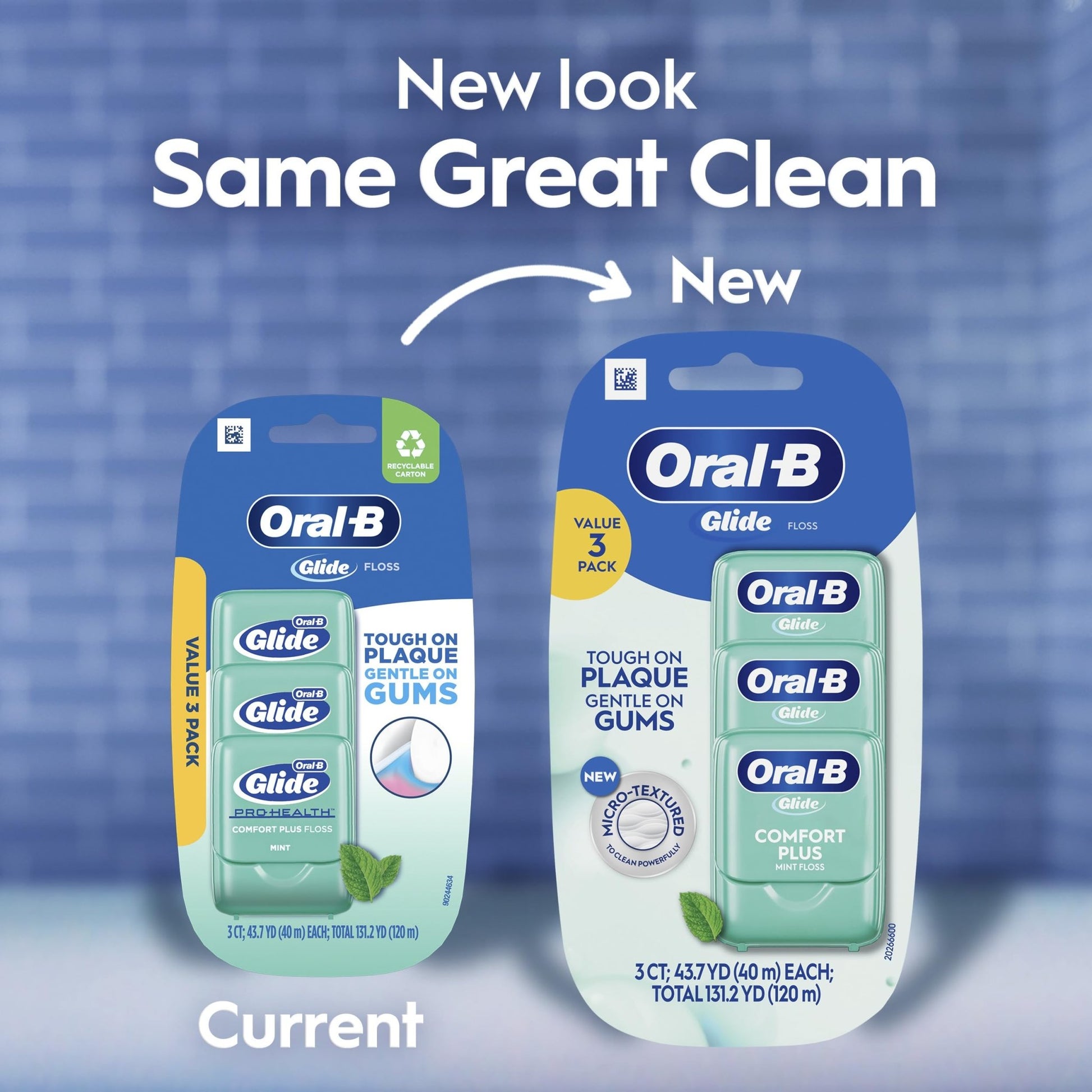 Oral-B Glide Dental Floss, Comfort Plus Mint, 3 Pack (131.2 YD Total) – Shred-Resistant Smooth Dental Tape for Tight Spaces, Natural Wax, - dailyvitalstore