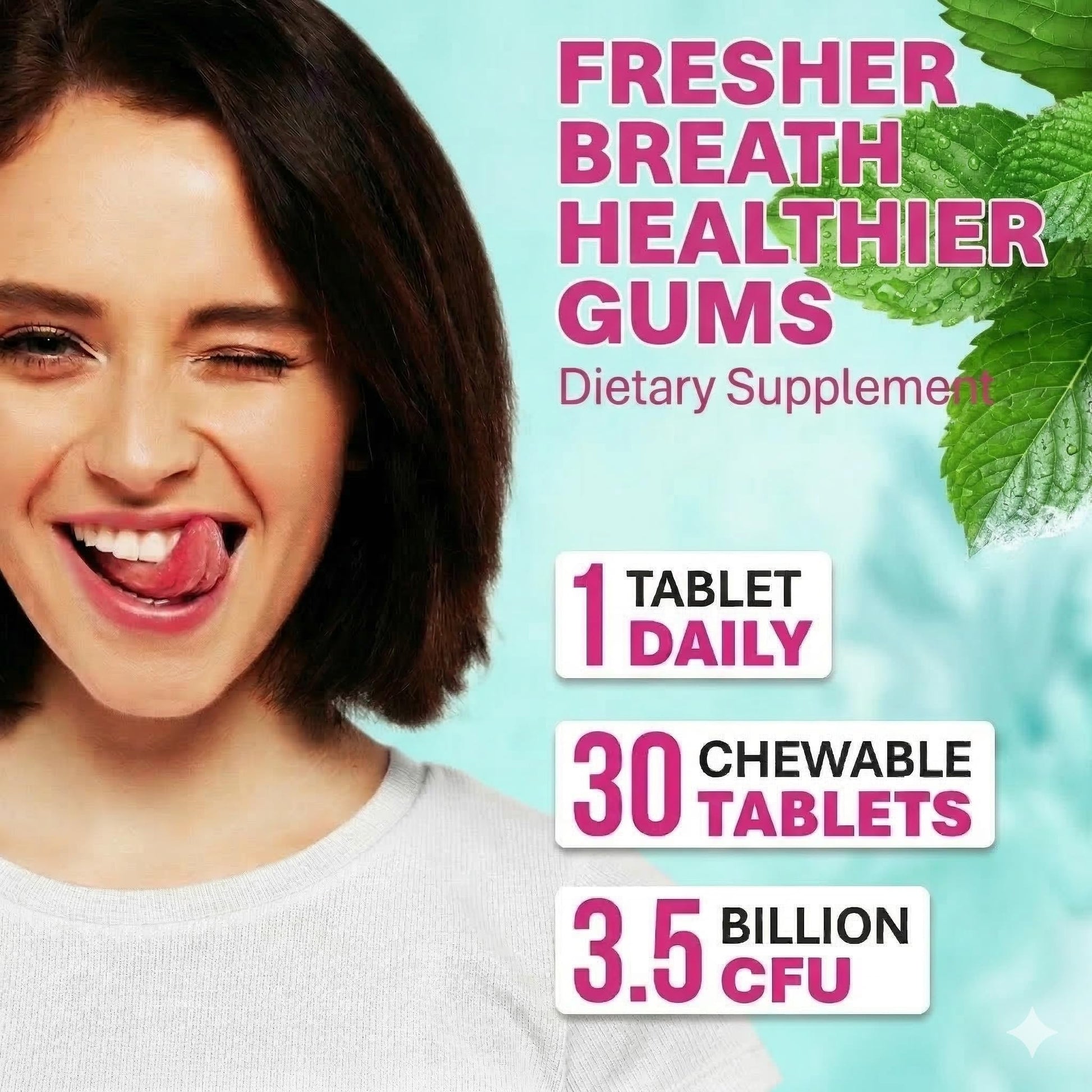 Oral Probiotics for Bad Breath & Gum Health – Dental Probiotic Chewable Mint Tablets, Sugar-Free, Gluten-Free – Made in USA – 30-Day Supply - DentOk - dailyvitalstore