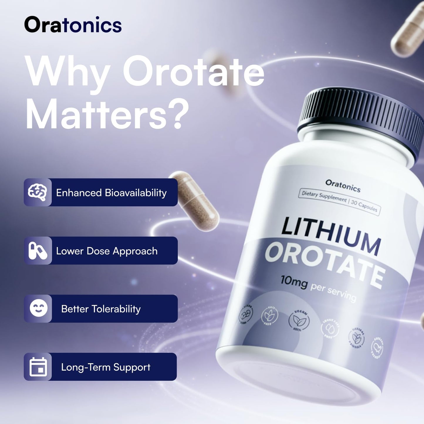 Oratonics Lithium Orotate 10mg – Trace Mineral Lithium Supplement for Daily Balance & Cognitive Clarity – Low-Dose, Highly Absorbable Formula – Vegan - dailyvitalstore