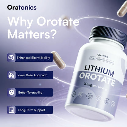 Oratonics Lithium Orotate 10mg – Trace Mineral Lithium Supplement for Daily Balance & Cognitive Clarity – Low-Dose, Highly Absorbable Formula – Vegan - dailyvitalstore