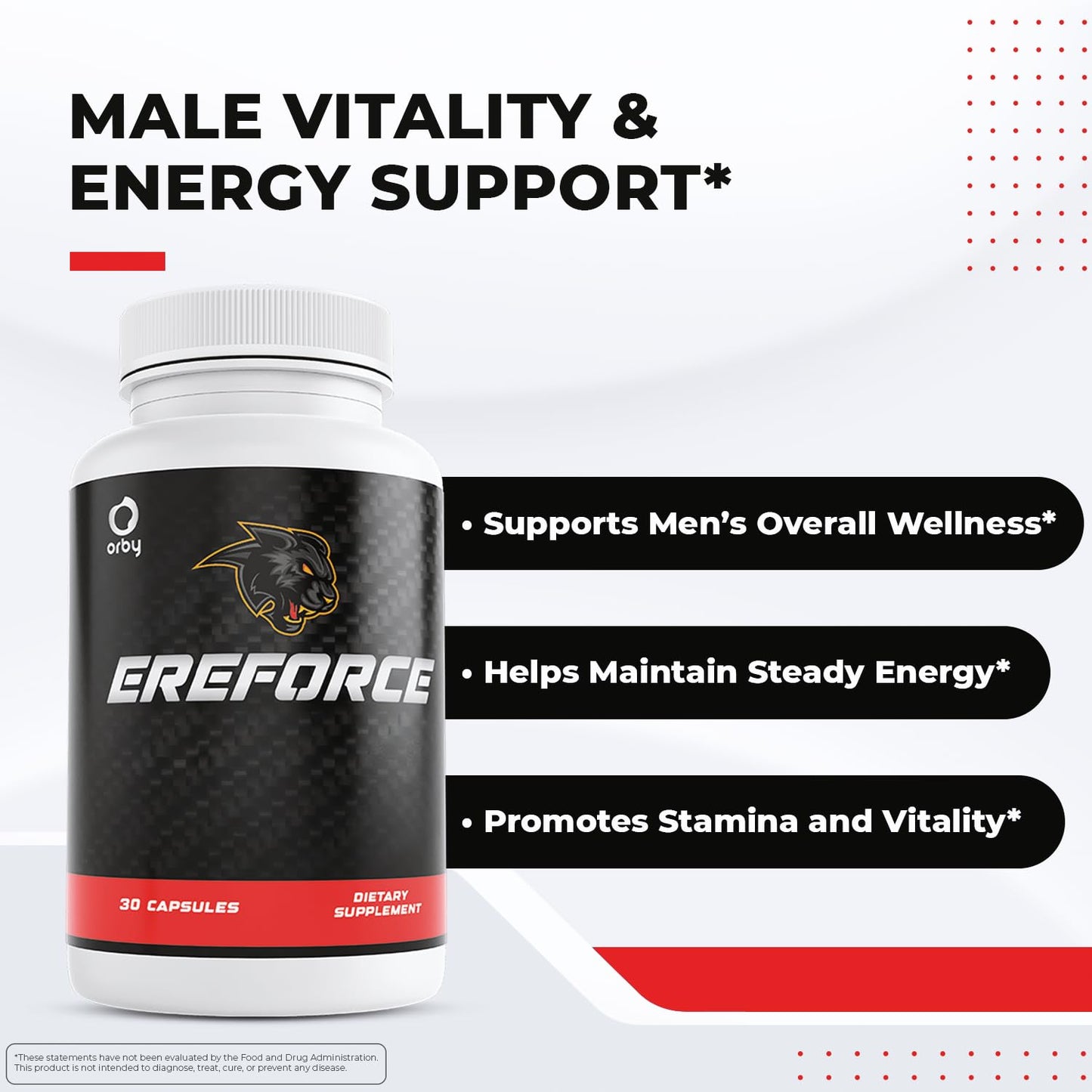 Orby EreForce – Natural Daily Wellness Supplement with L-Citrulline, L-Carnitine & Maca Root – 100% Natural, Non-GMO, GMP Certified, Made in USA – 30 Capsules, 1 Month Supply - dailyvitalstore