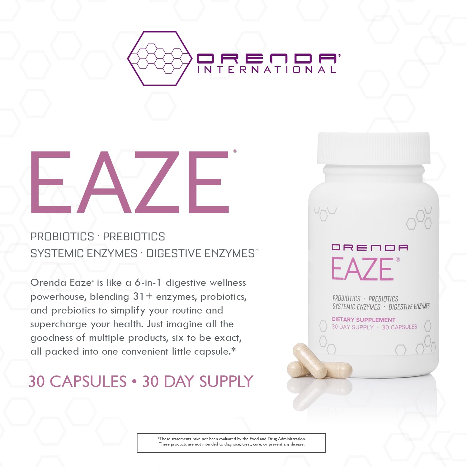 Orenda Eaze®: Gut Wellness Capsules | 6-in-1 Digestive Support with Probiotics, Endospores, Peptizyme-SP EN, Prebiotics, and Digestive Enzymes - dailyvitalstore