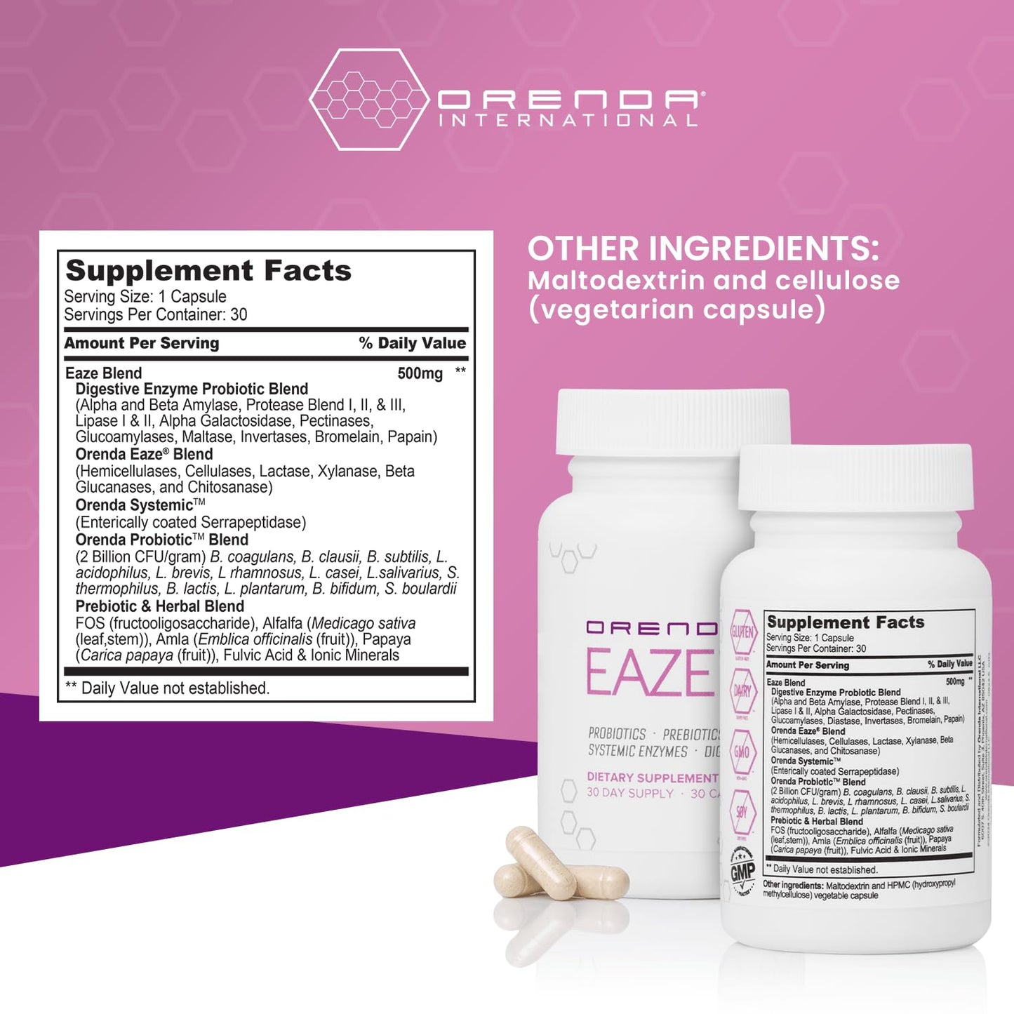 Orenda Eaze®: Gut Wellness Capsules | 6-in-1 Digestive Support with Probiotics, Endospores, Peptizyme-SP EN, Prebiotics, and Digestive Enzymes - dailyvitalstore